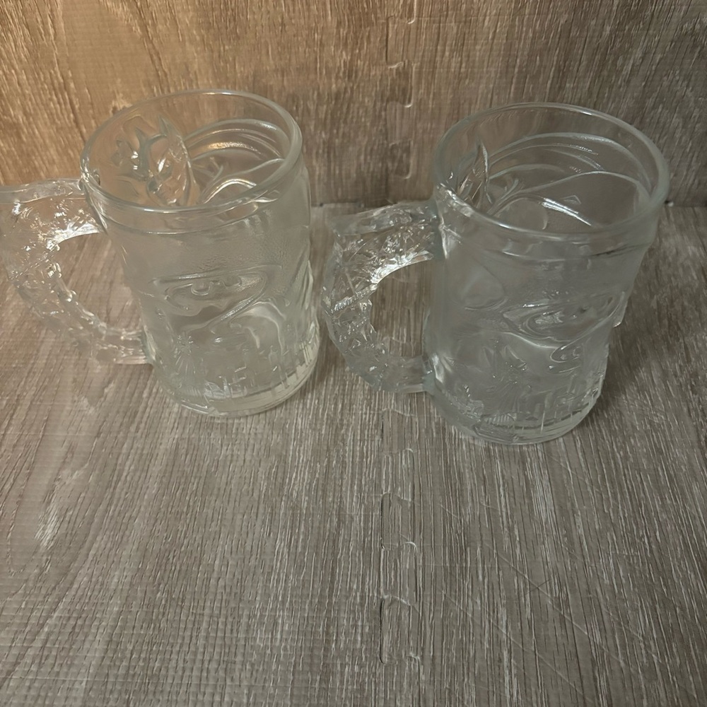 Vintage McDonald's 1995 Batman Forever Set of Two (2) Glass Mugs Cups DC Comics